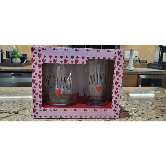 NEW Rae Dunn Artisan Valentine's Day Collection - YOURS MINE Glasses - Picture 4 of 12